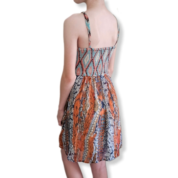 Band of Gypsies Aztec Print Spaghett Strap Ruched Back Lined Dress XS NEW W-642 - Picture 3 of 15